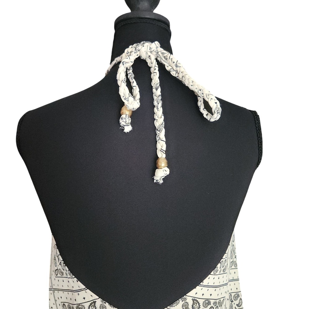 BISHOP + YOUNG Cream Navy Bandana Paisley Halter Maxi Dress Open Back XS $138 - Picture 4 of 7